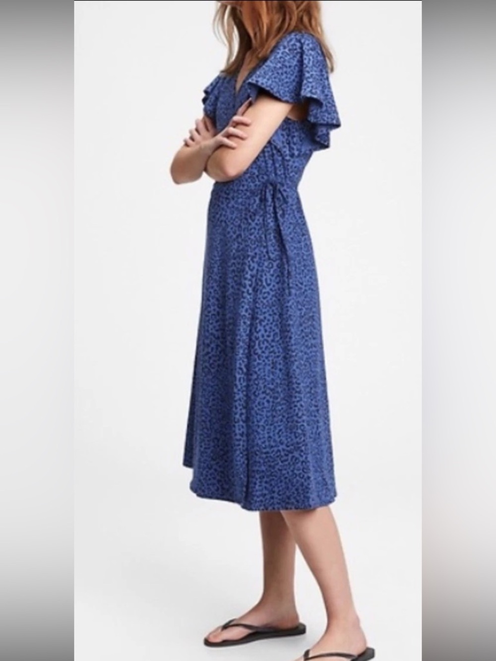 Gap NEW!  Wrap Front Midi Dress Blue Leopard Women's Size M